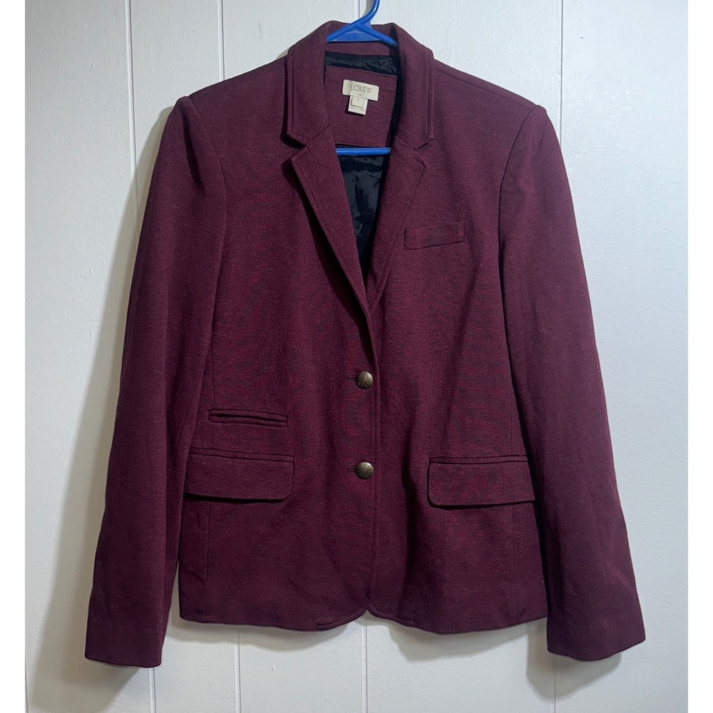 J.Crew Womens Burgundy Ponte Knit Crest Button Blazer Jacket E1476 Size 8